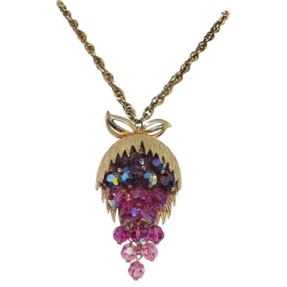Vintage SCHRAGER Waterfall Crystal Necklace Cascading Grapes Flower Orig Chain - Picture 1 of 12